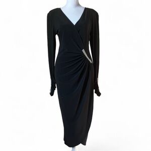 Joseph Ribkoff Elegant Faux Wrap Black Formal Dress w/ Rhinestones size 6